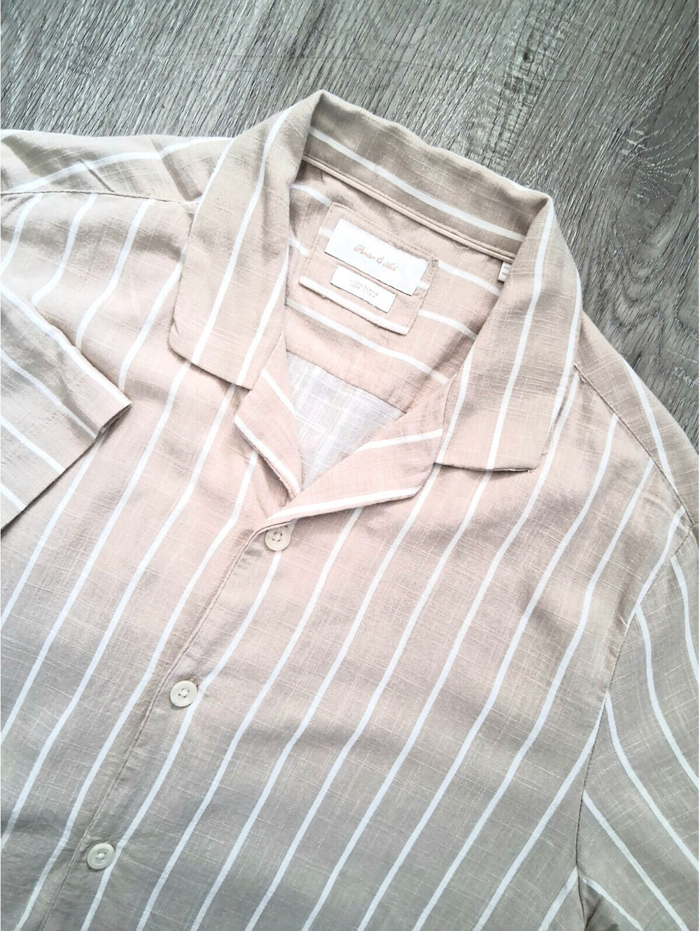 Porter & Ash Men's Lg Linen Blend Beige Striped Breathable Short Sleeve Shirt